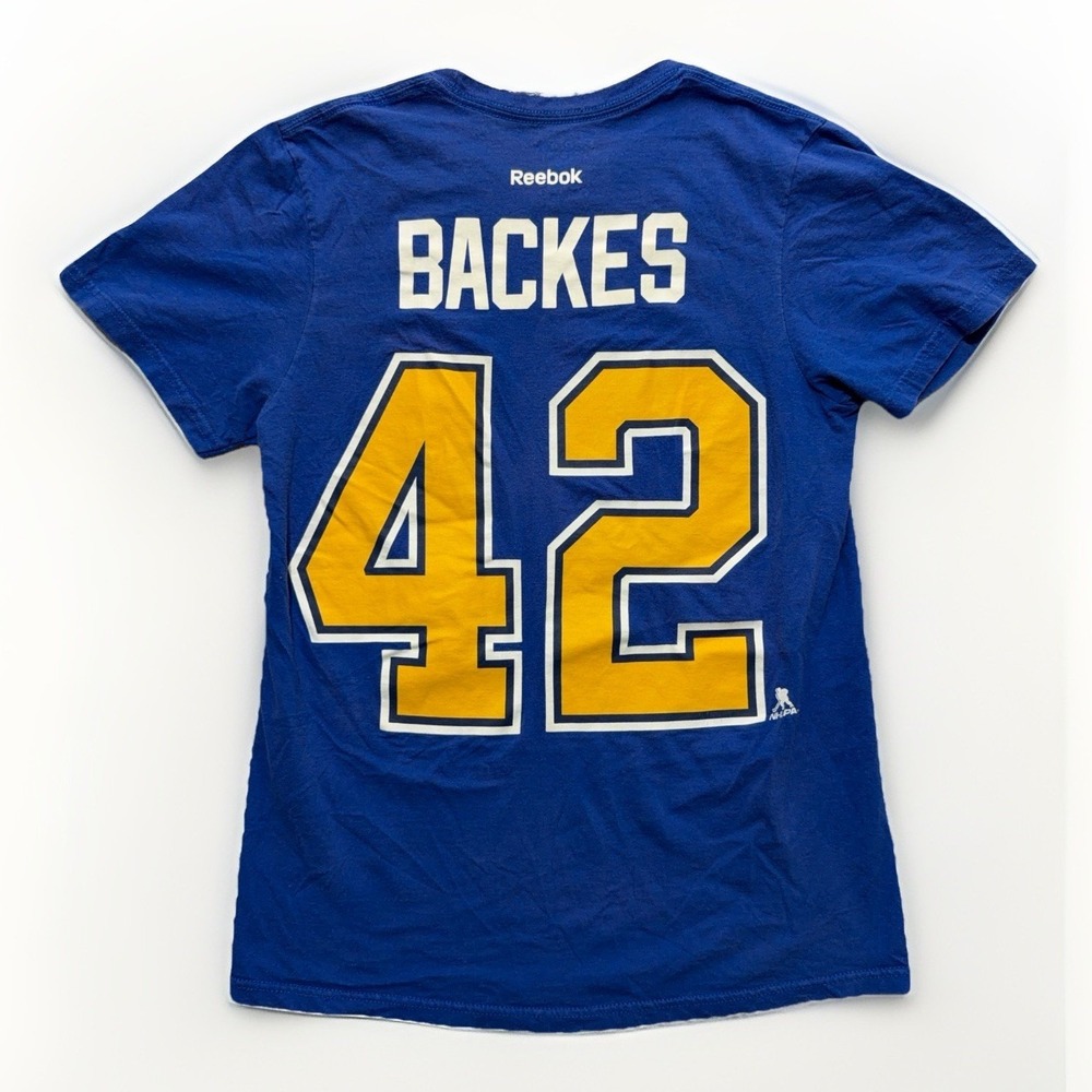 Reebok Mens S St Louis Blues NHL David Backes 42 Player Graphic Tee Royal Blue